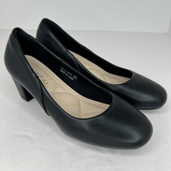 Hhtcal Womens CMJJL-683A Black Round Toe Low Block Heel Slip On Size 6.5 Pumps - Picture 2 of 9